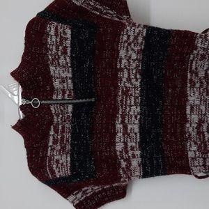 Girls M (5/6) Burgundy, Black Striped Sweater Dress with belt